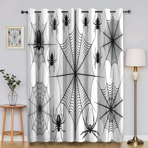 Generisch Vorhang Blickdicht Spinne Gardinen Spinnennetz Verdunkelungsvorhang Schlafzimmer Fensterdekoration Thermo, für Gardinen Wohnzimmer Kinderzimmer 140X160cm (BxH) YI5000 von Generisch