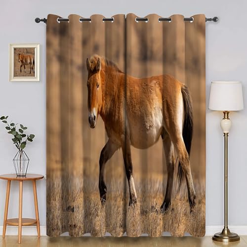 Generisch Vorhang Blickdicht Wiese Gardinen Pferd Verdunkelungsvorhang Schlafzimmer Fensterdekoration Thermo, für Gardinen Wohnzimmer Kinderzimmer 140X160cm (BxH) YI5231 von Generisch
