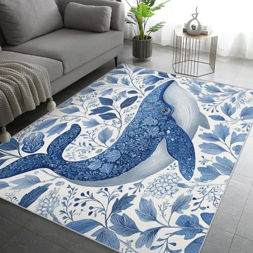 Generisch Wal Teppich Wohnzimmer 240x340, Kurzflor Teppich Schlafzimmer Meerestiere Süßer Cartoon Kinder Wohnzimmerteppich Groß, Weich Flanell - Antirutsch Carpet H-7 von Generisch