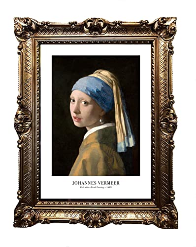 Generisch Wandbild 90x70cm Das Mädchen mit dem Perlenohrring Johannes Vermeer Wunderschönes Repro Antik-Look gerahmtes Gemälde 58B von Generisch