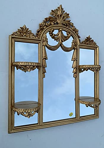 Generisch Wandspiegel/Konsole Antik Gold Bad Spiegel mit Ablage Kerzen 63X51 Spiegel Wohnzimmerspiegel Prunkspiegel C510 Gold von Generisch