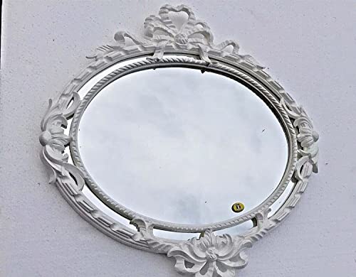 Generisch Wandspiegel Oval Barock Weiß Antik Dekorativer Ovalerspiegel Ornament 52 x 50 cm Wanddeko Prunkspiegel c493 (Weiß) von Generisch
