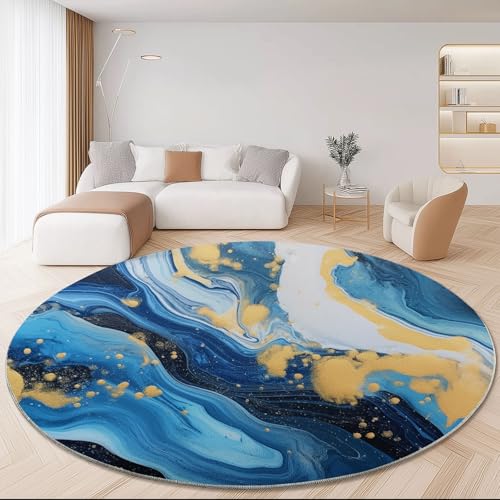 Generisch Waschbar Runder Teppich 160 cm, Blau Weich Kurzflor Runde Teppiche für Schlafzimmer Eingang Schmücken - Abstrakt Flüssigwirbel Marmoriert Muster rutschfest Pflegeleicht Teppich Generisch Waschbar Runder Teppich 160 cm, Blau Weich Kurzflor Runde Teppiche für Schlafzimmer Eingang Schmücken - Abstrakt Flüssigwirbel Marmoriert Muster rutschfest Pflegeleicht Teppich von Generisch