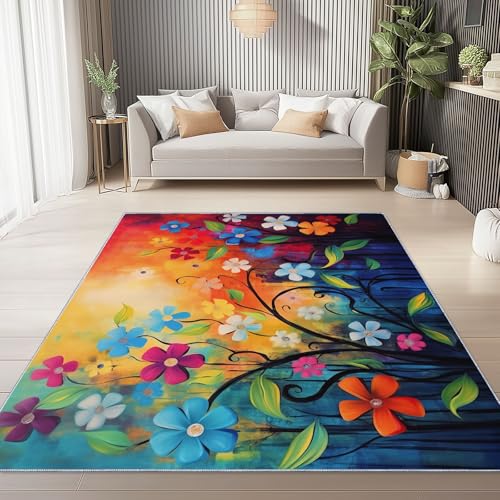 Generisch Waschbar Teppich 160 x 230 cm, Abstrakt Blumen Graffiti Muster Weicher Rutschfester Teppiche, Bunt Farbecht Kurzflor Teppich Dekoration für Schlafzimmer Esszimmer Wohnzimmer Generisch Waschbar Teppich 160 x 230 cm, Abstrakt Blumen Graffiti Muster Weicher Rutschfester Teppiche, Bunt Farbecht Kurzflor Teppich Dekoration für Schlafzimmer Esszimmer Wohnzimmer von Generisch