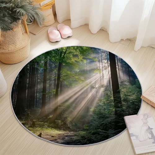 Generisch Waschbare Runde Teppiche 100 cm, Wald Naturlandschaft Muster Rutschfester Runder Kurzflor Teppich, Grün, für das Wohnzimmer Schlafzimmer Studie Heimbüro Generisch Waschbare Runde Teppiche 100 cm, Wald Naturlandschaft Muster Rutschfester Runder Kurzflor Teppich, Grün, für das Wohnzimmer Schlafzimmer Studie Heimbüro von Generisch
