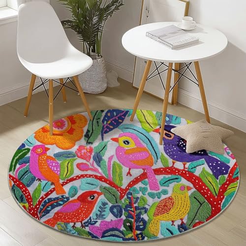 Generisch Waschbare Runde Teppiche 160 cm, Stickerei Vögel Blumen Muster Rutschfester Runder Kurzflor Läufer für das Wohnzimmer, Bunt for Wohnzimmer Schlafzimmer Studie Heimbüro Generisch Waschbare Runde Teppiche 160 cm, Stickerei Vögel Blumen Muster Rutschfester Runder Kurzflor Läufer für das Wohnzimmer, Bunt for Wohnzimmer Schlafzimmer Studie Heimbüro von Generisch