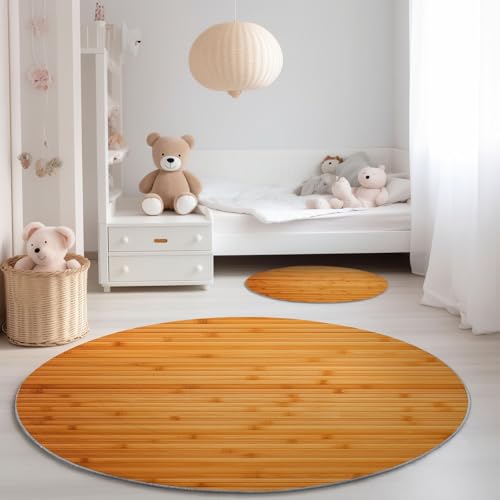 Generisch Waschbarer Runder Teppich 100 cm - Natur Vintage Bambusboden Thema rutschfest Pflegeleicht Runde Teppiche, Hellbraun Weich Flanell Teppich für Esszimmer Wohnzimmer Schlafzimmer Generisch Waschbarer Runder Teppich 100 cm - Natur Vintage Bambusboden Thema rutschfest Pflegeleicht Runde Teppiche, Hellbraun Weich Flanell Teppich für Esszimmer Wohnzimmer Schlafzimmer von Generisch