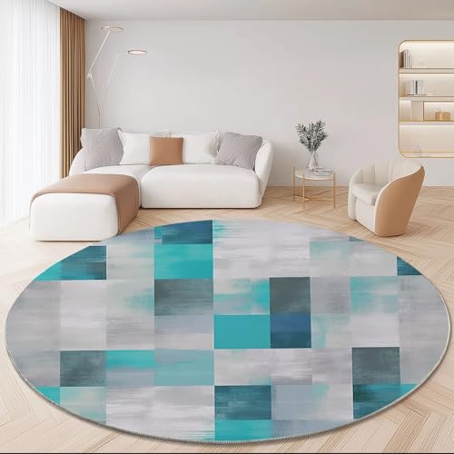Generisch Waschbarer Runder Teppich 60 cm - Modern Abstrakt Farbblöcke Thema rutschfest Pflegeleicht Runde Teppiche, Grau Cyan Weich Flanell Teppich für Esszimmer Wohnzimmer Schlafzimmer Generisch Waschbarer Runder Teppich 60 cm - Modern Abstrakt Farbblöcke Thema rutschfest Pflegeleicht Runde Teppiche, Grau Cyan Weich Flanell Teppich für Esszimmer Wohnzimmer Schlafzimmer von Generisch