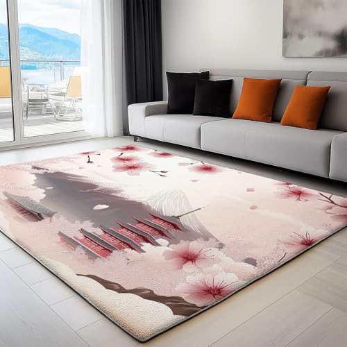 Generisch Waschbarer Teppich Japanische Architektur Berge Blumen 80 x 150 cm Kurzflor Extra Weich Pflegeleicht Teppiche Rosa, rutschfest Fusselfrei Läufer für Wohnzimmer Schlafzimmer, Küche Generisch Waschbarer Teppich Japanische Architektur Berge Blumen 80 x 150 cm Kurzflor Extra Weich Pflegeleicht Teppiche Rosa, rutschfest Fusselfrei Läufer für Wohnzimmer Schlafzimmer, Küche von Generisch