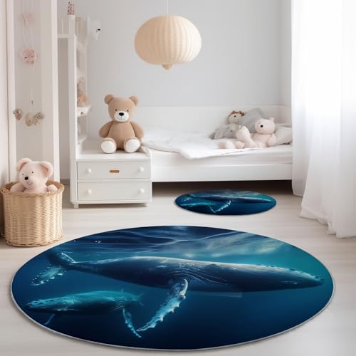 Generisch Waschbarer Teppich Rund Dunkelblau-Grau – Rutschfester Flanell Weicher Kurzflor Natur Unterwasserlebewesen Wal Teppich für Wohnzimmer Schlafzimmer Esszimmer Flur Büro, 180 cm Generisch Waschbarer Teppich Rund Dunkelblau-Grau – Rutschfester Flanell Weicher Kurzflor Natur Unterwasserlebewesen Wal Teppich für Wohnzimmer Schlafzimmer Esszimmer Flur Büro, 180 cm von Generisch