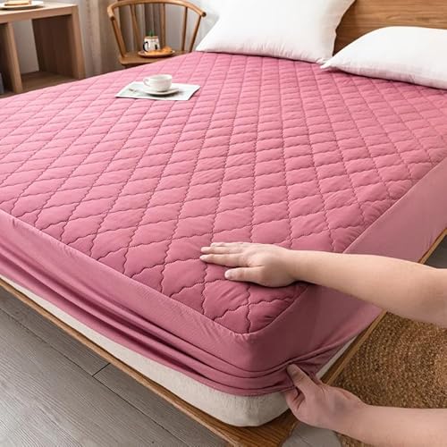 Generisch Wasserdichter Spannbettlaken 90x200 cm Matratzenschoner Baumwolle Verdicken Atmungsaktive Matratzenbezug Wasserundurchlässiger Volltonfarbe Matratzen Schutz Nässeschutz Spannbetttücher -Rot von Generisch