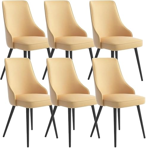 Generisch Wasserfeste Küchen-Esszimmerstühle aus Pu-Leder, 6er-Set, Schwarze Beine, Wohnzimmer-Lounge-Thekenstühle(Light Yellow) von Generisch