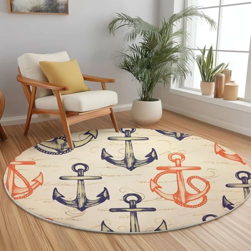Generisch Weich Runder Teppich 160 cm für Schlafzimmer Küche, Retro Illustration Seil Haken Thema Kurzflor Rund Teppiche rutschfest Waschbar für Kinderzimmer Dekoration - Creme Grau Generisch Weich Runder Teppich 160 cm für Schlafzimmer Küche, Retro Illustration Seil Haken Thema Kurzflor Rund Teppiche rutschfest Waschbar für Kinderzimmer Dekoration - Creme Grau von Generisch