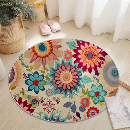 Generisch Weich Runder Teppich 180 cm für Schlafzimmer Küche, Retro Bohemian Mandala Blumen Thema Kurzflor Rund Teppiche rutschfest Waschbar für Kinderzimmer Dekoration - Mehrfarbig Generisch Weich Runder Teppich 180 cm für Schlafzimmer Küche, Retro Bohemian Mandala Blumen Thema Kurzflor Rund Teppiche rutschfest Waschbar für Kinderzimmer Dekoration - Mehrfarbig von Generisch