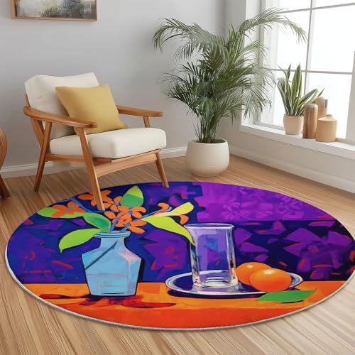 Generisch Weich und flauschig Teppich rund 120cm, Modern Stil rutschfest waschbar Restaurantteppich Minimalistisch Vase Blumen bedruckter Teppich für Wohnzimmer Schlafzimmer Küche Farbe Generisch Weich und flauschig Teppich rund 120cm, Modern Stil rutschfest waschbar Restaurantteppich Minimalistisch Vase Blumen bedruckter Teppich für Wohnzimmer Schlafzimmer Küche Farbe von Generisch