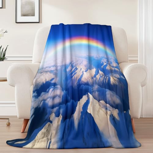 Generisch Weiche Kuscheldecke 100 x 130 cm fürs Kinderbett, Landschaft Regenbogen Berge Thema Kuscheldecke Leichter Plüschstoff für Sofa Couch Schlafzimmer Wohnzi - Blau von Generisch
