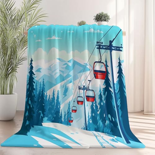 Generisch Weiche Kuscheldecke 180 x 200 cm fürs Kinderbett, Cartoon Schneebedeckte Berge Seilbahn Thema Kuscheldecke Leichter Plüschstoff für Sofa Couch Schlafzimmer Wohnzi - Grün Generisch Weiche Kuscheldecke 180 x 200 cm fürs Kinderbett, Cartoon Schneebedeckte Berge Seilbahn Thema Kuscheldecke Leichter Plüschstoff für Sofa Couch Schlafzimmer Wohnzi - Grün von Generisch