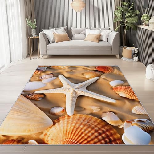 Generisch Weicher Flanell Teppich 140 x 200 cm, Braun Moderner rutschfeste Teppiche mit Natur 3D Strand Seestern Druck für Wohnzimmer Schlafzimmer Kinder und haustierfreundlich Generisch Weicher Flanell Teppich 140 x 200 cm, Braun Moderner rutschfeste Teppiche mit Natur 3D Strand Seestern Druck für Wohnzimmer Schlafzimmer Kinder und haustierfreundlich von Generisch