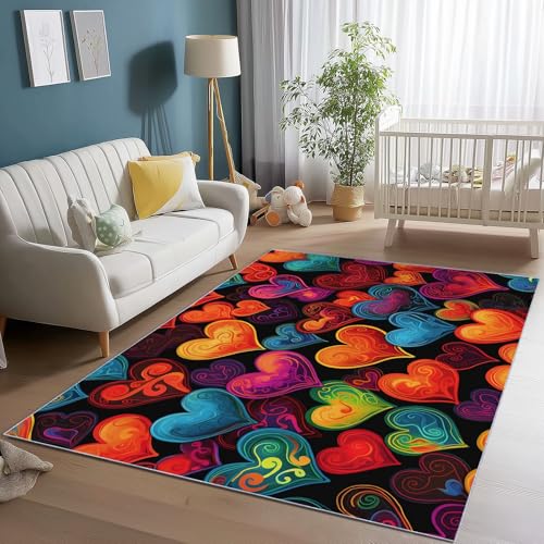 Generisch Weicher Flanell Teppich 160 x 230 cm, Schwarz Rot Moderner rutschfeste Teppiche mit Doodle Stil Herz Druck für Wohnzimmer Schlafzimmer Kinder und haustierfreundlich Generisch Weicher Flanell Teppich 160 x 230 cm, Schwarz Rot Moderner rutschfeste Teppiche mit Doodle Stil Herz Druck für Wohnzimmer Schlafzimmer Kinder und haustierfreundlich von Generisch