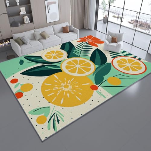 Generisch Weicher Flanell Teppich 80 x 150 cm, Bunt Moderner rutschfeste Teppiche mit Cartoon Zitrone Blätter Druck für Wohnzimmer Schlafzimmer Kinder und haustierfreundlich von Generisch