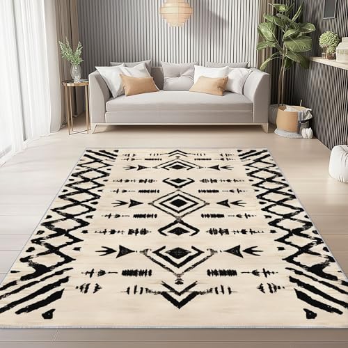 Generisch Weicher Flanell Teppich 80 x 150 cm, Creme Moderner rutschfeste Teppiche mit Vintage Tribal Linien Druck für Wohnzimmer Schlafzimmer Kinder und haustierfreundlich von Generisch