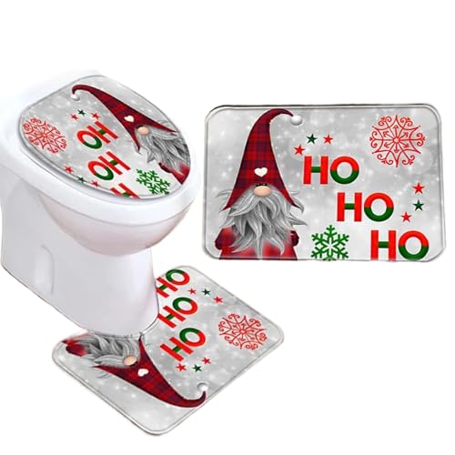 Generisch Weihnachts Badezimmer Teppich Set - WC-Sitzbezug Badezimmer-Vorleger | Cartoon Winter Deko Für Paare Erwachsene Familie von Generisch