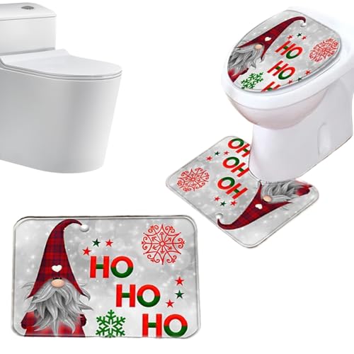 Generisch Weihnachts Badezimmer Teppich Set - Weihnachts Toiletten Deckel Bezug U Form | Saugfähige rutschfeste Matte für Festliche Wohnung Camping von Generisch