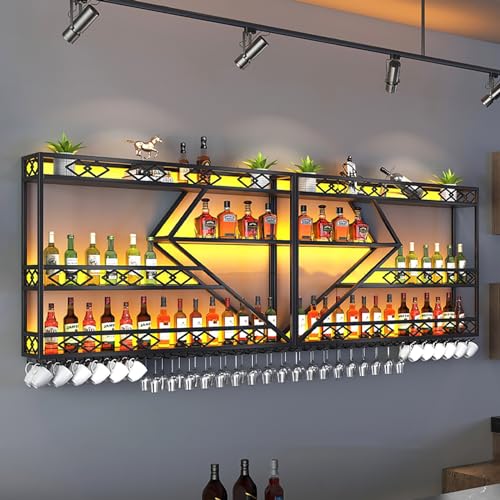 Generisch WeinregalModernes, an der Wand montiertes Weinregal mit LED-Licht, schwebende Barregale für die Inneneinrichtung, multifunktionales Aufbewahrungsregal, Weinflaschenregal, Weinflaschenregal, von Generisch