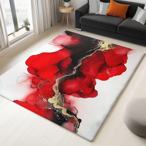 Generisch Weiß Rot Waschbarer Teppich 50x80 cm, rutschfeste und geräuschreduzierende kurzflorige Matte mit Abstrakt Tuschemalerei-Print fürs Schlafzimmer Wohnzimmer Generisch Weiß Rot Waschbarer Teppich 50x80 cm, rutschfeste und geräuschreduzierende kurzflorige Matte mit Abstrakt Tuschemalerei-Print fürs Schlafzimmer Wohnzimmer von Generisch