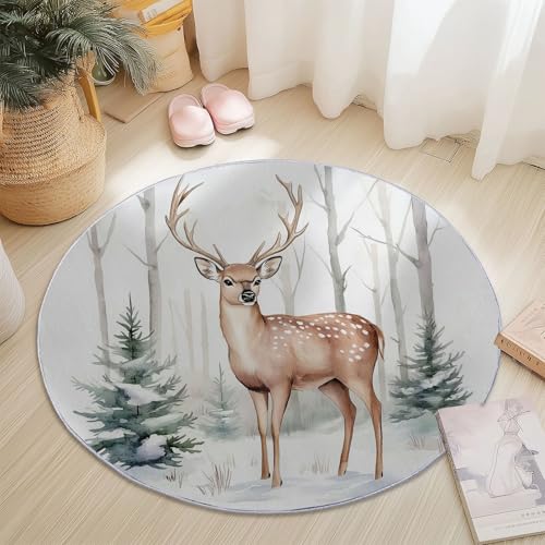 Generisch Weiß Runder Teppich Wohnzimmer 160 cm rutschfest Läufer Waschbar Teppiche Kurzflor Weich Runder Läufer Winterwald Hirsch for Wohnzimmer Schlafzimmer Studie Heimbüro Generisch Weiß Runder Teppich Wohnzimmer 160 cm rutschfest Läufer Waschbar Teppiche Kurzflor Weich Runder Läufer Winterwald Hirsch for Wohnzimmer Schlafzimmer Studie Heimbüro von Generisch