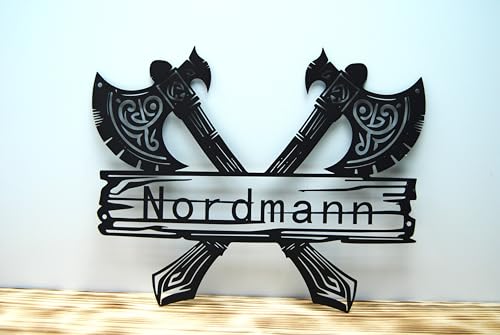 Generisch Wikinger Nordmann 2 Äxte schwarz Metall Schild Wand-Deko Wandbild wall Generisch Wikinger Nordmann 2 Äxte schwarz Metall Schild Wand-Deko Wandbild wall von Generisch