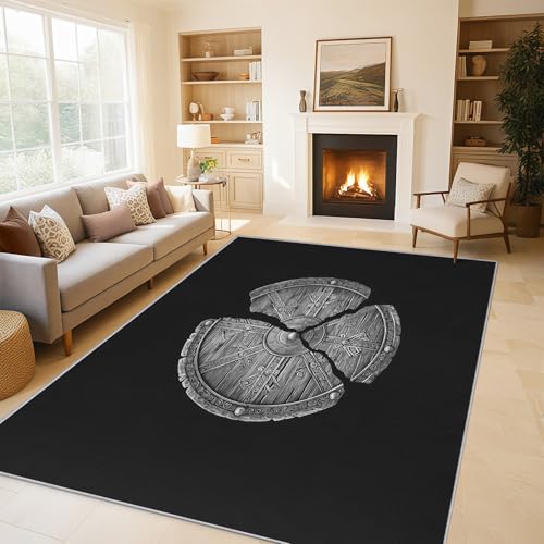 Generisch Wikinger Schild Teppich Wohnzimmer 200x300, Kurzflor Teppich Schlafzimmer Nordische Mythologie Wohnzimmerteppich Groß, Weich Flanell - Antirutsch Carpet H-1 von Generisch