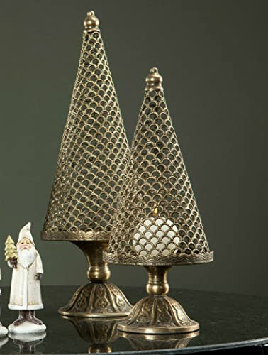 Generisch Windlicht Weihnachtsbaum Kerzenständer Antik Gold Shabby Vintage Deko 43x18cm von Generisch