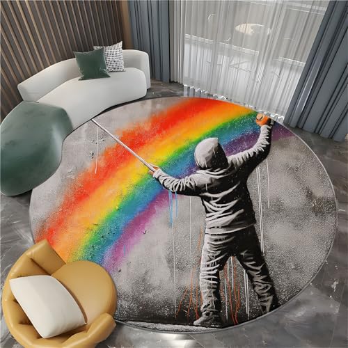 Generisch Wohnzimmer Runder Teppich Graffiti-Kunst Junge Im Kapuzenpulli Regenbogen 160 cm Runder Teppich, Grau Waschbarer Rutschfester Weicher Flauschiger Runde Teppiche Für Kinderzimmer Spielzimmer Generisch Wohnzimmer Runder Teppich Graffiti-Kunst Junge Im Kapuzenpulli Regenbogen 160 cm Runder Teppich, Grau Waschbarer Rutschfester Weicher Flauschiger Runde Teppiche Für Kinderzimmer Spielzimmer von Generisch