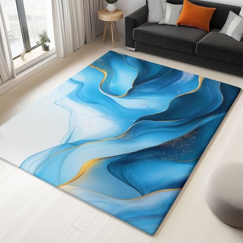Generisch Wohnzimmer Teppich Marmorstruktur 140x200 cm Waschbar Kurzflor Teppiche, Flauschig Weich rutschfest Teppich für Schlafzimmer Kinderzimmer Heimdekoration von Generisch