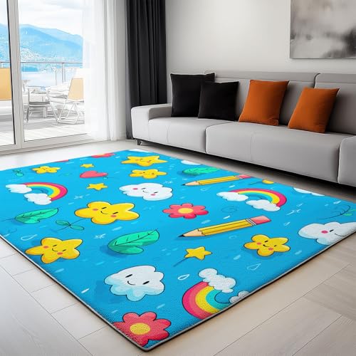 Generisch Wohnzimmer Teppiche 120 x 170 cm Cartoon Stil rutschfeste Weiche Läufer für Schlafzimmer - Blumen Bleistifte Sterne Waschbarer Läufer Boden Teppiche für Büro Bad Esszimmer Spielzimmer Generisch Wohnzimmer Teppiche 120 x 170 cm Cartoon Stil rutschfeste Weiche Läufer für Schlafzimmer - Blumen Bleistifte Sterne Waschbarer Läufer Boden Teppiche für Büro Bad Esszimmer Spielzimmer von Generisch