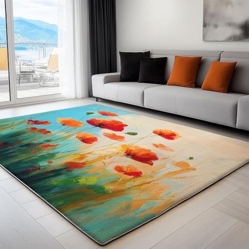 Generisch Wohnzimmer Teppiche 140 x 200 cm Ölmalerei rutschfeste Weiche Läufer für Schlafzimmer - Rot Blumen Streifen Waschbarer Läufer Boden Teppiche für Büro Bad Esszimmer Spielzimmer Generisch Wohnzimmer Teppiche 140 x 200 cm Ölmalerei rutschfeste Weiche Läufer für Schlafzimmer - Rot Blumen Streifen Waschbarer Läufer Boden Teppiche für Büro Bad Esszimmer Spielzimmer von Generisch