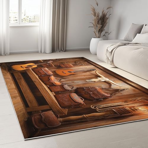 Generisch Wohnzimmer Teppiche 80 x 150 cm Waschbarer Western Cowboy Gitarre Bedruckter Rechteckiger Läufer - Retro Stil Rutschfester Dekorativer Teppich Weiche Niedrigflor Läufer für Schlafzimmer Generisch Wohnzimmer Teppiche 80 x 150 cm Waschbarer Western Cowboy Gitarre Bedruckter Rechteckiger Läufer - Retro Stil Rutschfester Dekorativer Teppich Weiche Niedrigflor Läufer für Schlafzimmer von Generisch