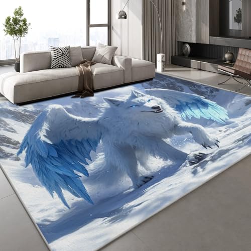 Generisch Wolfsflügel Teppich Kinderteppich Modern 3D Schneeberg Natur Teppich Kinderzimmer Kurzflor Teppiche rutschfeste Spielteppiche für Schlafzimmer Wohnzimmer Zimmer 120x160 cm von Generisch