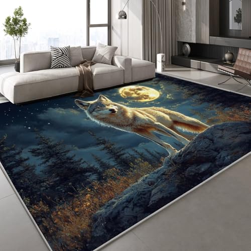 Generisch Wolfsmond Teppich Kinderteppich Modern 3D Berge Natur Teppich Kinderzimmer Kurzflor Teppiche rutschfeste Spielteppiche für Schlafzimmer Wohnzimmer Zimmer 150x210 cm von Generisch