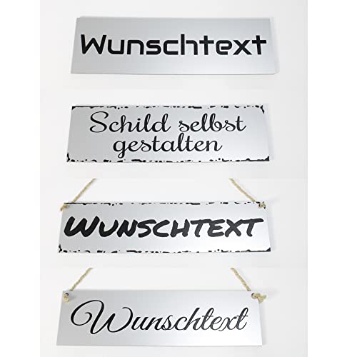 Generisch Wunschtext Schild Wetterfest Personalisiert Deko Alu Look aus Acryl, Silber von Generisch