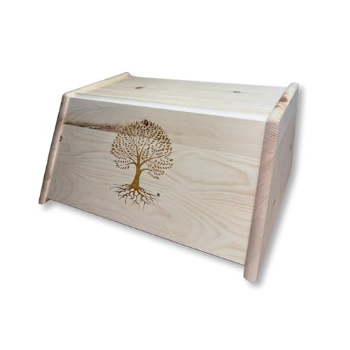 Generisch Zirbenbrotdose | Brotbehälter aus Zirbe | Brotaufbewahrungsbox aus Holz | Brotkasten aus Zirbenholz mit Gravur (Baum des Lebens) von Generisch