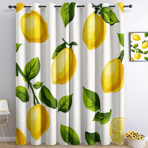 Generisch Zitrone Vorhang Schlafzimmer 2Er Set 100X140Cm(Bxh) Obst Vorhänge Blickdicht Gardinen Wohnzimmer Modern Verdunkelungsvorhang 3D Vorhang Ösen Thermo Vorhang Für Schlafzimmer Kinderzimmer von Generisch