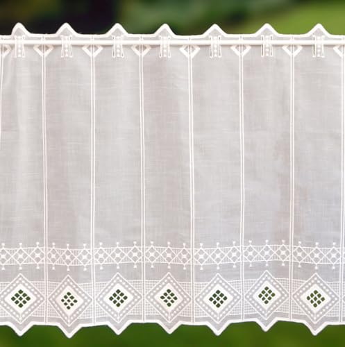 Generisch bestickte Scheibengardine im Landhauslook 45 cm hoch naturweiß (45x78 cm) von Generisch