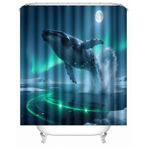 Generisch duschvorhang Anti schimmel 150 x 180 cm Wal duschvorhang badewanne Eleganter wasserabweisender Bad Sichtschutz für modernes Zuhause oder Studio MY1721 von Generisch