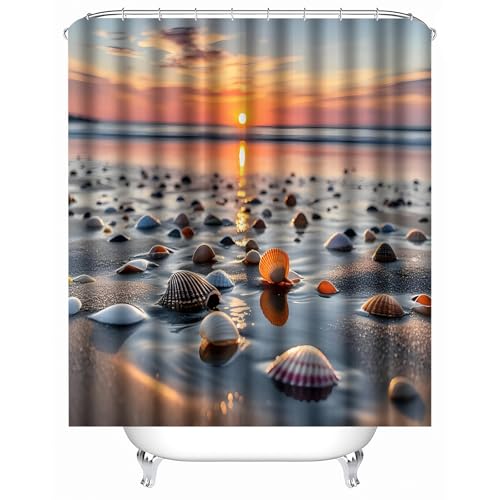 Generisch duschvorhang Polyester 200 x 200 cm Küstenmuscheln duschvorhang Textil Elegante wasserfeste Stoffabdeckung für Gästehaus, Hostel oder Mietbad MY298 von Generisch