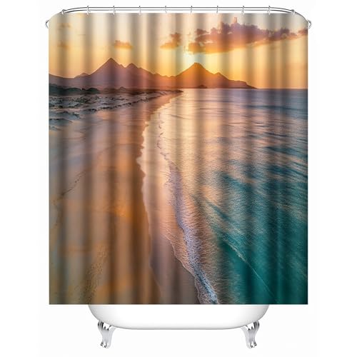 Generisch duschvorhang Textil 180 x 210 cm Meeresküste duschvorhang wasserdicht Schimmelresistenter wasserfester Bad Sichtschutz für Sportverein Umkleide MY869 von Generisch