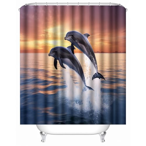 Generisch duschvorhang badewanne 120 x 180 cm Delphin Shower Curtains Schnelltrocknender Mikrofaser Spritzschutz fürs Familienbad oder Sportumkleide MY5459 von Generisch