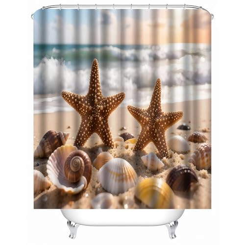 Generisch duschvorhang bunt 180 x 180 cm Seestern An Der Meeresküste duschvorhang Haken Stilvoller Spritzschutz aus Mikrofaser für Fitnessraum, Wohnmobil oder Sauna MY263 von Generisch