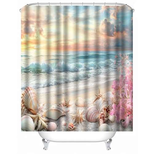 Generisch duschvorhang dusche 150 x 180 cm Küstenmuscheln duschvorhang badewanne Premium Mikrofaser Spritzschutz für Familienbad, Gäste-WC oder Campingdusche MY341 von Generisch